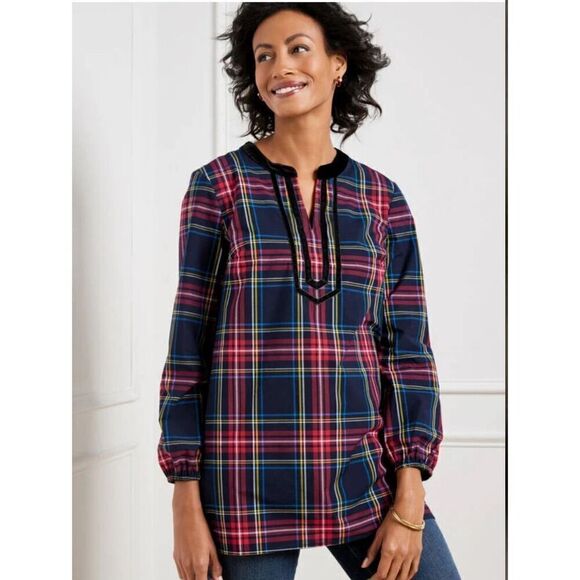 Talbots Plaid Velvet Trim Tunic - Picture 1 of 10
